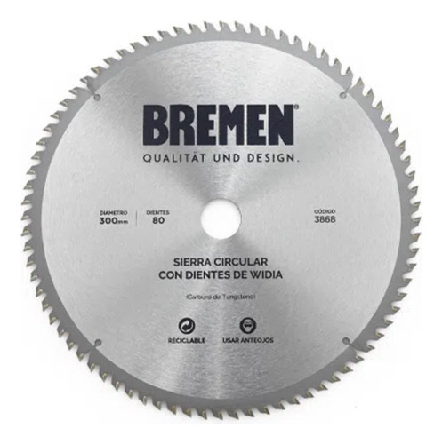 Sierra Circular 300 Mm X 80 Dientes Widia Bremen 3868 Corte