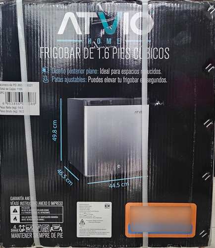 Frigobar Refrigerador Atvio 1.6 Ft Con Congelador Acero Inox