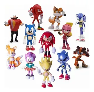 Set 12 Figuras Juguete Sonic Tails Knuckles Eggman Amy Rose