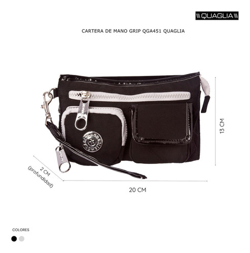 Cartera Quaglia Grip Acabado de los herrajes Níquel Color Negro Correa de hombro No tiene Diseño de la tela Lisa