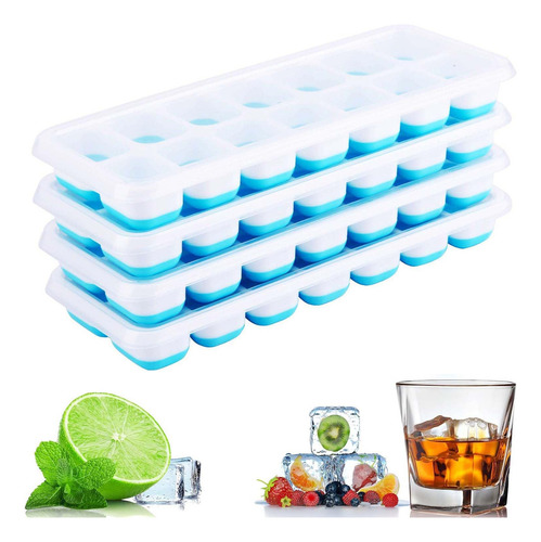 Bandejas Para Cubitos De Hielo 4 Pcs Apilables Sin Bpa Azul