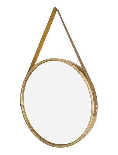 Espelho Redondo Com Alça De Couro - Dourado Ou Rose 45cm