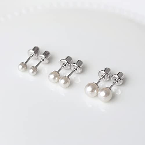 Luckmora Aretes De Perlas Pequeñas De Plata Esterlina 925 Co