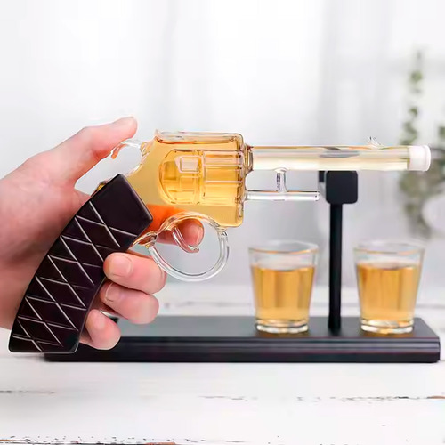 Decanter Whisky Tequila Formato Revolver Com 2 Copos Shot