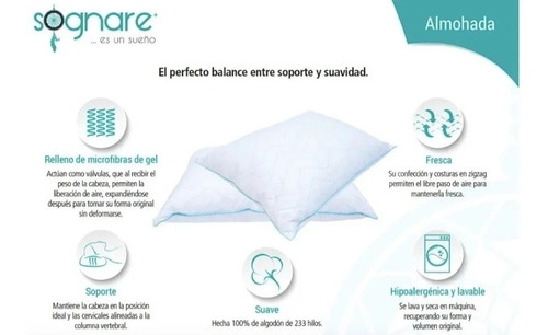 Imagen 5 de 10 de Almohadas Sognare ( Pack De 2 ) Hipoalergénicas ( Queen )