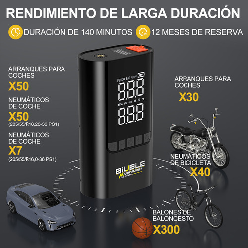 Arrancador De Batería De Auto 8500a Biuble Br12 Portátil Compresor inflador 150PSI Con Doble visualización digital