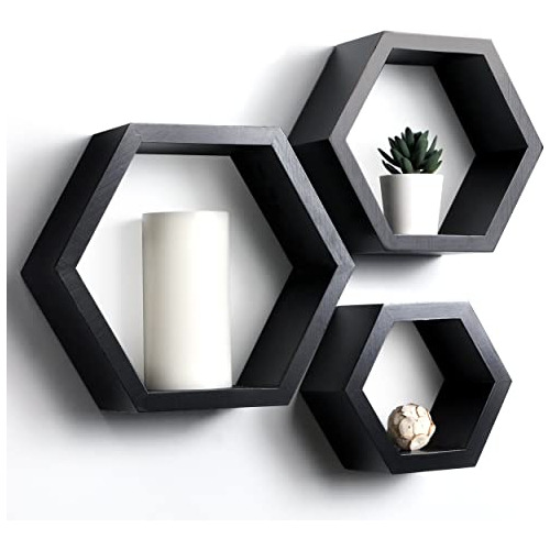 Juego De 3 Estantes Hexagonales De Madera De Pino