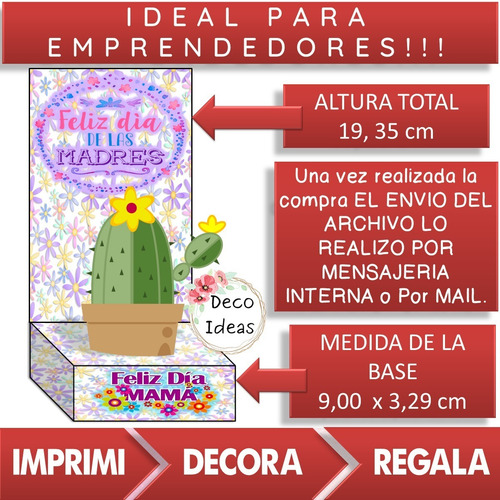 Imagen 2 de 4 de Kit N001 Imprimible Caja Portamacetas Dia De La Madre Cactus