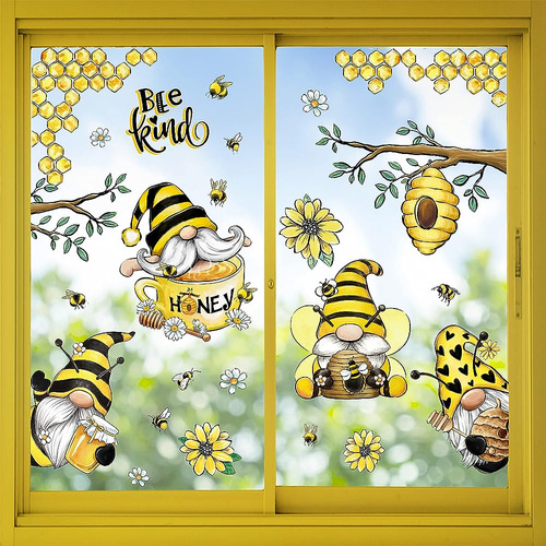 Mfault 97pcs Primavera Verano Abeja Gnomo Ventana Se Adhiere