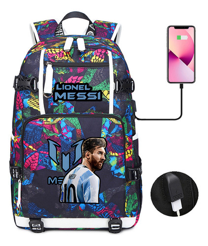 Mochila escolar transfronteiriça Messi Luminosa, mochila Neym Color 19 com design de tecido 15* 30* 47