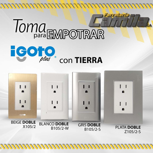 Toma Corriente Igoto Empotrar Doble+tierra-blanco-beige-gris