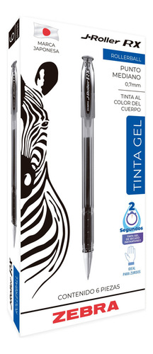 Zebra J-roller Rx Rollerball Tinta Gel 0.7 Mm Caja 6 Piezas Azul Azul