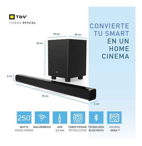 Imagen 2 de 6 de Barra De Sonido Bluetooth Dunn Inalámbrico Optico Smart Tv