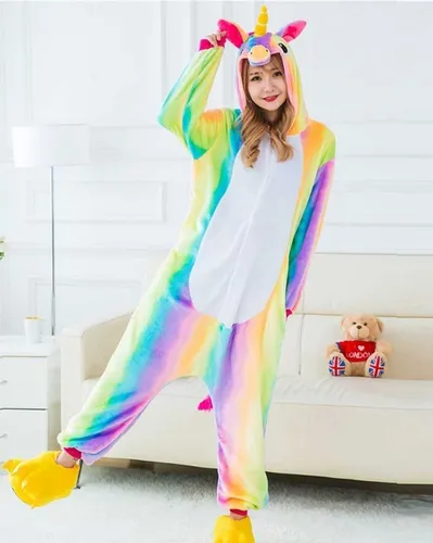 Pijama Unicornio Arcoiris Adulto Disfraz Entero Polar Kawai