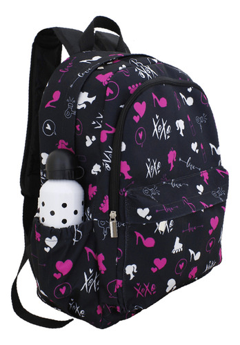 Mochila Feminina Escolar Preta Love Menina Resistente 2102 Cor Preto Desenho do tecido Boneca