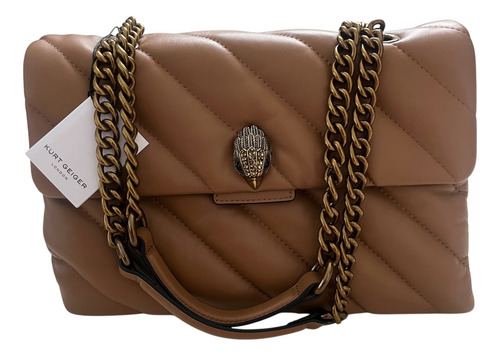 Kurt Geiger London Cartera Import Cuero Suave Mullido Piedra Marrón Claro Lisa Oro Oro