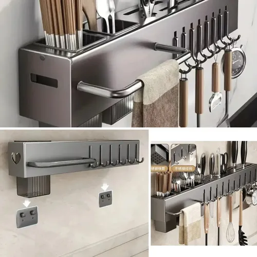 Suporte Utensílios Inox 10 Ganchos