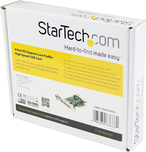 Startech.com Tarjeta Usb De 4 Puertos Pci Express De Perfil