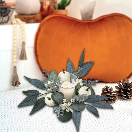 Mini Guirlanda De Abóbora Com Velas Rústicas Para Lareira