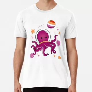 Remera Lesbian Octopus In Space Orange Pink Lesbian Pride Al