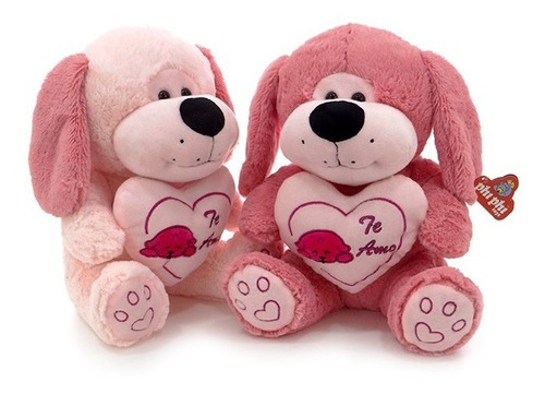 Peluche Perro Rosa Y Lila Con Corazon Al Tono 28 Cm.