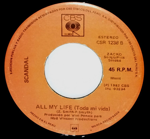 Single 45 Scandal + Goodbye To You + All My Life 1982 Cbs