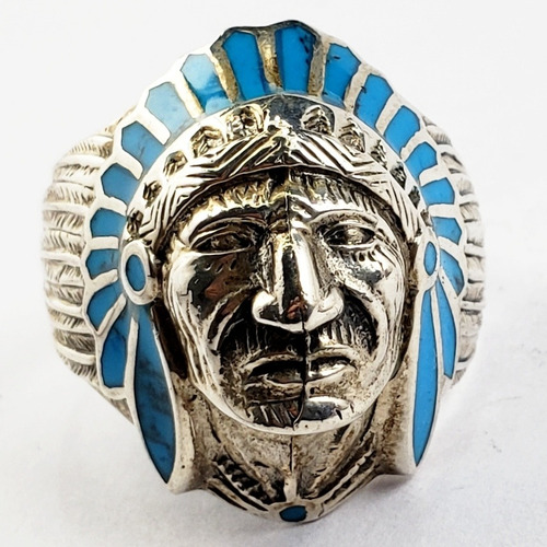 Anillo Jefe Apache Americano Plata 925 Y Opalo Talla 8 #9999