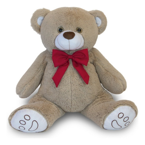 Urso Pelúcia 70cm Cor Avelã / Vermelho