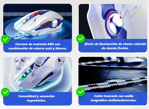 Mouse Inphic W9p Blanco Ergonómico Silencioso Con Cable 7 Botones Gamer 4 Niveles De Dpi Y Luminiscencia Alambrico Para Portátiles Y Ordenadores De Sobremesa