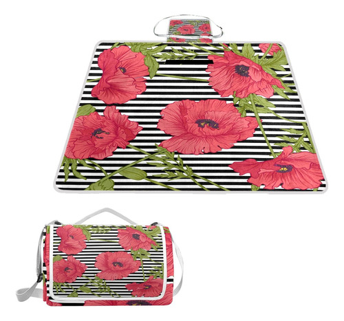 Naanle Raya Rojo Poppy Floral Manta Picnic Aire Ultima Bolsa