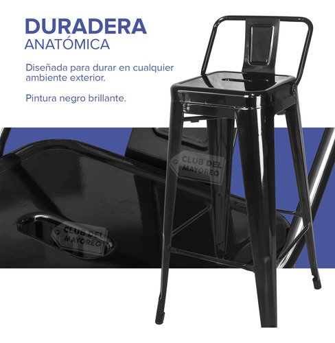 Set De Bancos Tipo Tolix Juego De 4 De Piezas Barra Cocina Laqueado Negro
