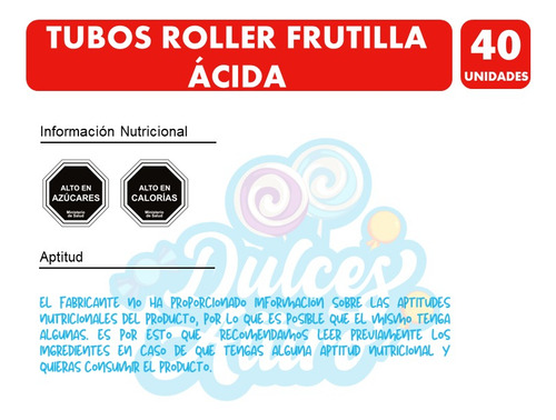 Gomitas Fini Tubos Roller Sabor Frutilla Ácida (caja 40 Uni)