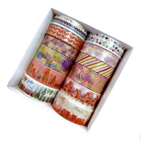 Set 12 Washi Tape Cinta Decorativa 1.5cm*2m Arte Y Diseño