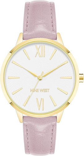 Reloj Mujer Nine West Cristal Mineral 36 Mm Nw/2840gppk Color de la correa Rosa Color del bisel Dorado Color del fondo Blanco