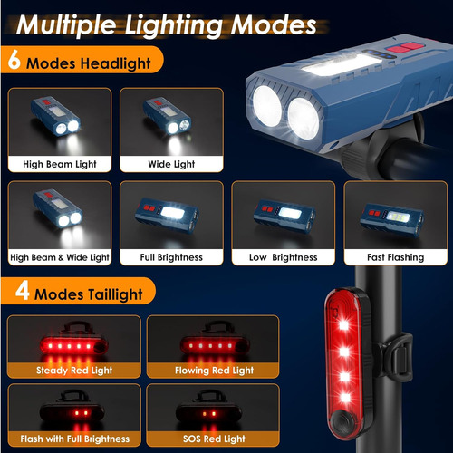 Juego De Luces Bicicleta Recargables Por Usb, Faro Dela...