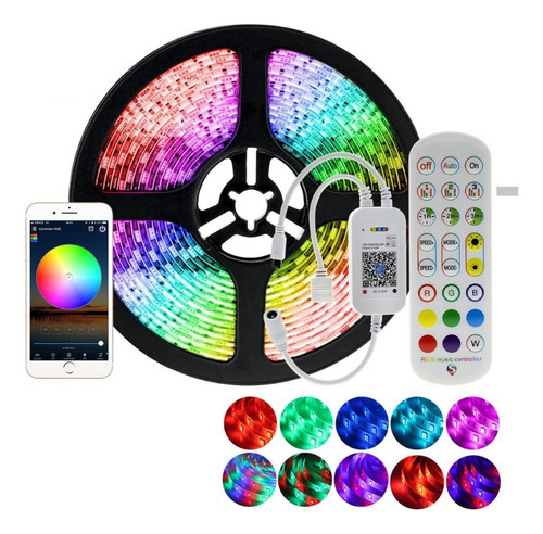 Tira Cinta Led App Control 5050 Rgb 5m Musica Bluetooth