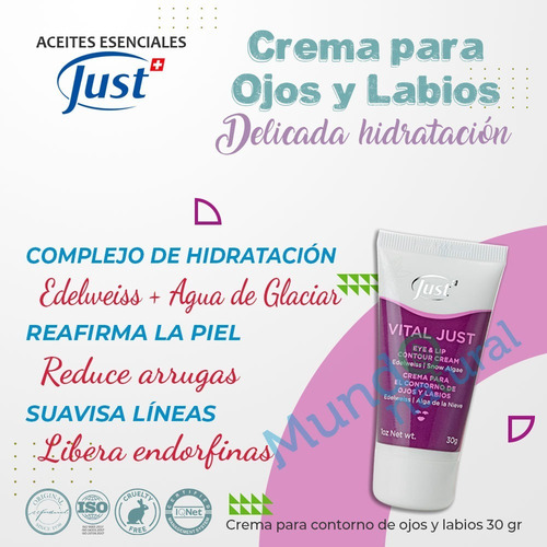 Imagen 2 de 7 de Crema Para El Contorno De Ojos Y Labios Swiss Just + Envío