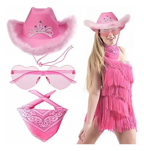 Sombrero Vaquero Disfraz Para Fiestas Y Lentes Corazón 3pzs