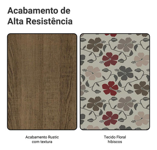 Sala De Jantar Mesa Tampo De Vidro 4 Cadeiras Camélia Madesa Cor Rustic/Hibiscos