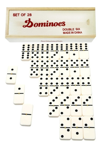 Juego De Mesa Familar Domino Caja De Madera 28 Piezas