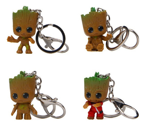 . Llaveros Groot, 4 Unidades, Adornando Animes, Figura De