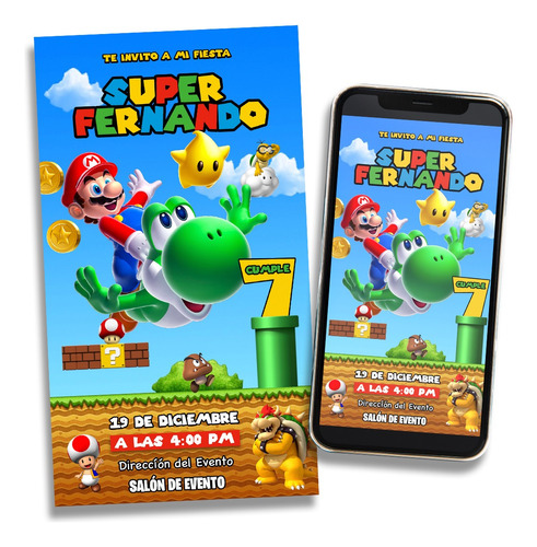 Super Mario Invitación Digital Para Fiesta