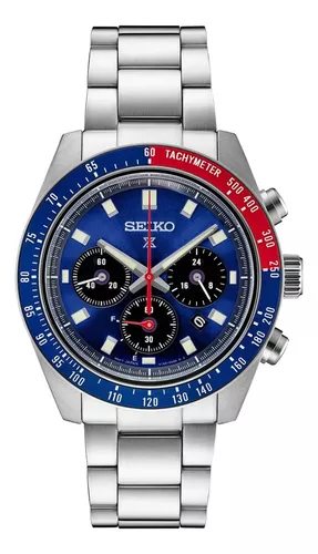 Reloj Seiko de hombre Solar cronógrafo acero y calendario y bisel rojo