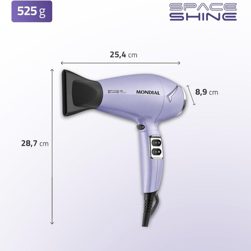 Secador De Cabelos Space Shine Mondial Lilás 2000w 110v