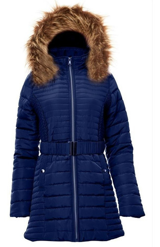 Chamarra Larga Chaqueta Abrigo Acolchada Mujer Azul 