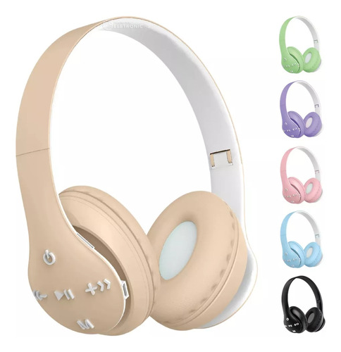 Fone De Ouvidoo Headphone Bluetooth Fm Sd Som Alto Sem Fio Cor Marrom