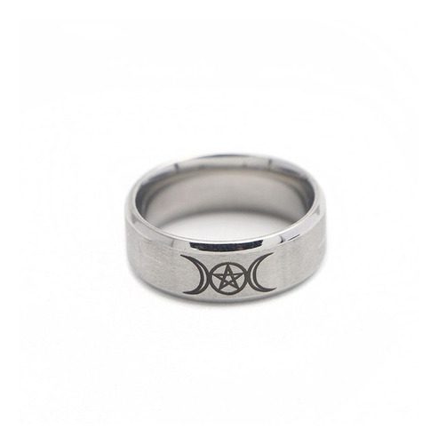 Anillo Triple Luna Diosa Pentagrama Wicca Plateado