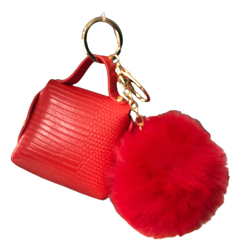 Llavero Bolsita Con Pompón Efecto Serpiente, Wvbolfr Rojo