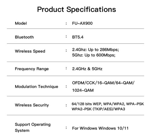 Fenvi Wifi 6 + Bluetooth 5.4 Dual Band 900mbps - Ax900m 5.4