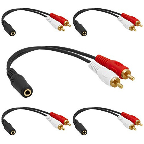 5 Pack 3 De 5 Mm Jack Hembra 2 Enchufes Rca Adaptador D...